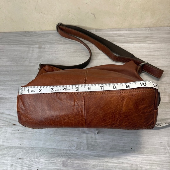 Jack Georges Brown Buffalo Leather Voyager Zip Crossbody Bag w/ Canvas Strap - Picture 13 of 16